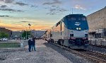 The eastbound Seattle section of the Empire Builder calls at Wenatchee, Washington at dusk